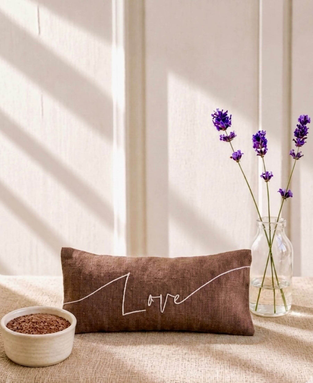 Love Embroidered Linen and Lavender Eye Pillow