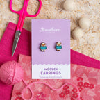 Woolly Sheep Wooden Earrings  - Knitting Gift