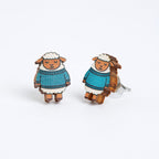 Woolly Sheep Wooden Earrings  - Knitting Gift