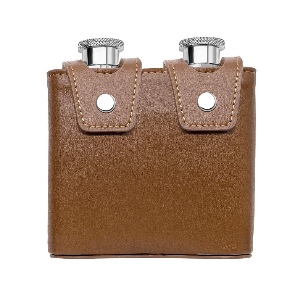 Fred Bennett Twin Brown Leather 3oz Hip Flasks with Case