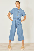 Yumi Blue Chambray Light Denim Button Jumpsuit