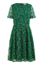 Yumi Green Embroidered Floral Skater Dress