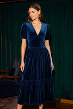 Yumi Teal Velvet Midi Dress