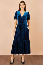 Yumi Teal Velvet Midi Dress