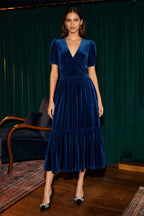 Yumi Teal Velvet Midi Dress