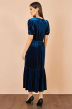 Yumi Teal Velvet Midi Dress