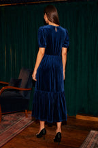 Yumi Teal Velvet Midi Dress