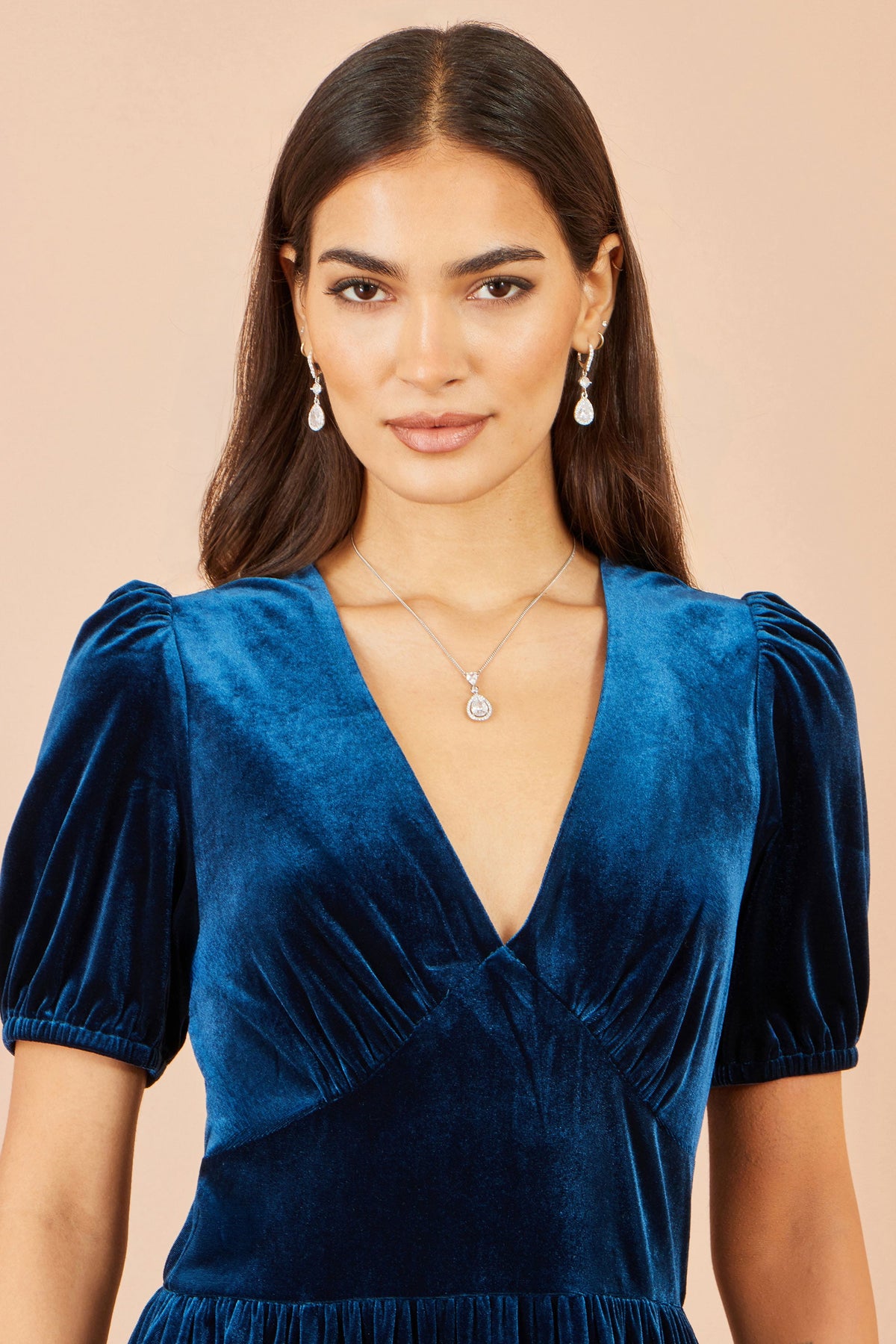 Yumi Teal Velvet Midi Dress