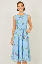 Yumi Blue Floral Print Midi Skater Dress