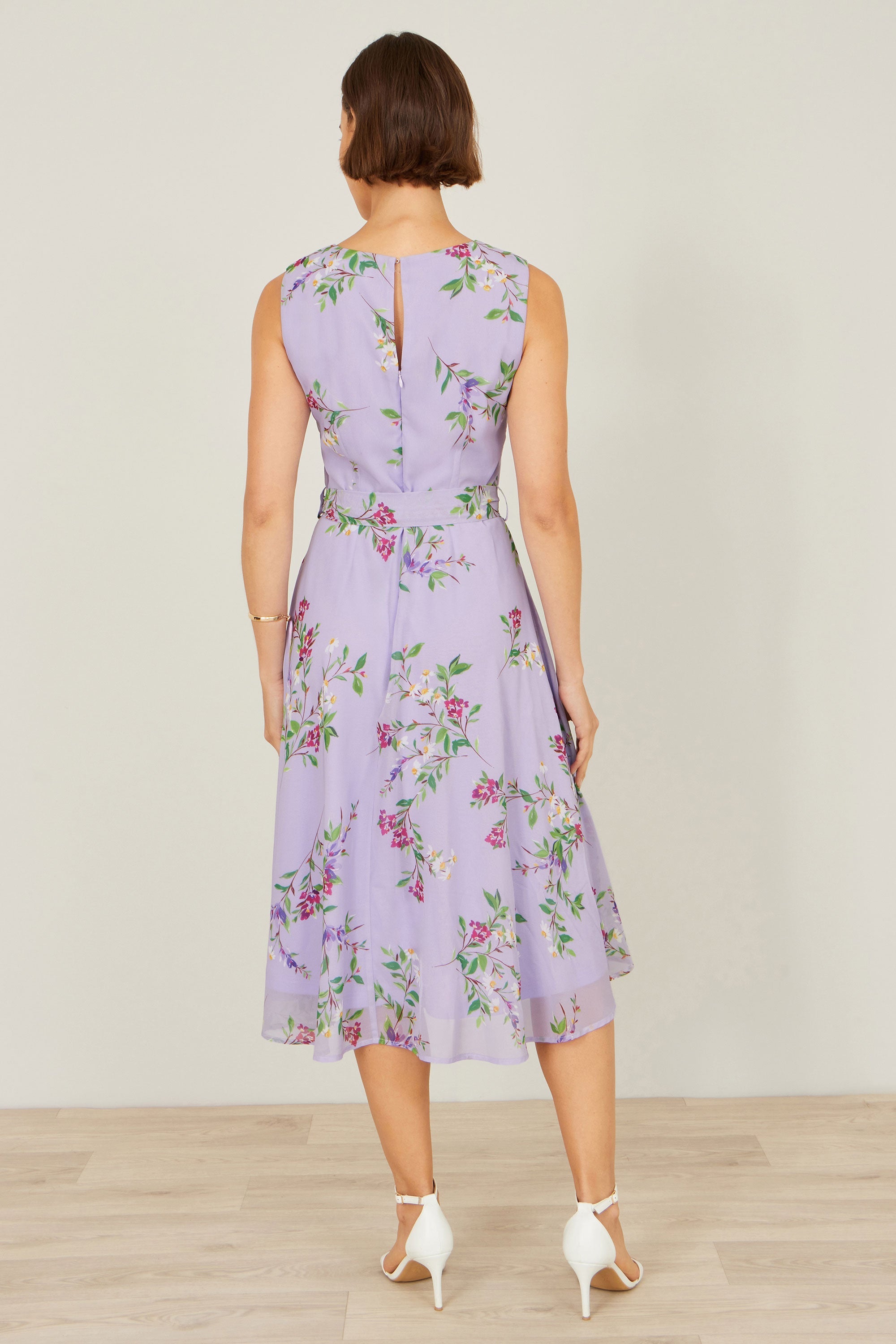 Yumi Lilac Floral Print Midi Skater Dress