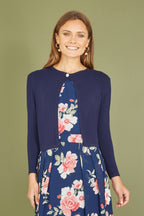 Yumi Navy Diamante Button Cropped Cardigan