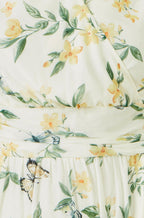 Yumi White Floral Print Mesh Stretch Midi Dress With Pockets
