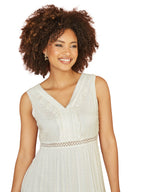 Yumi White Lace And Dobby Cotton Midi Sundress Dress
