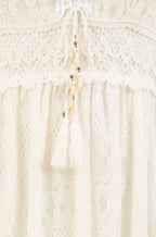 Yumi White Lace Midi Sundress With Tassel Tie and Ruched Back
