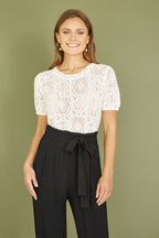 Yumi Ivory Cotton Crochet Knitted Top