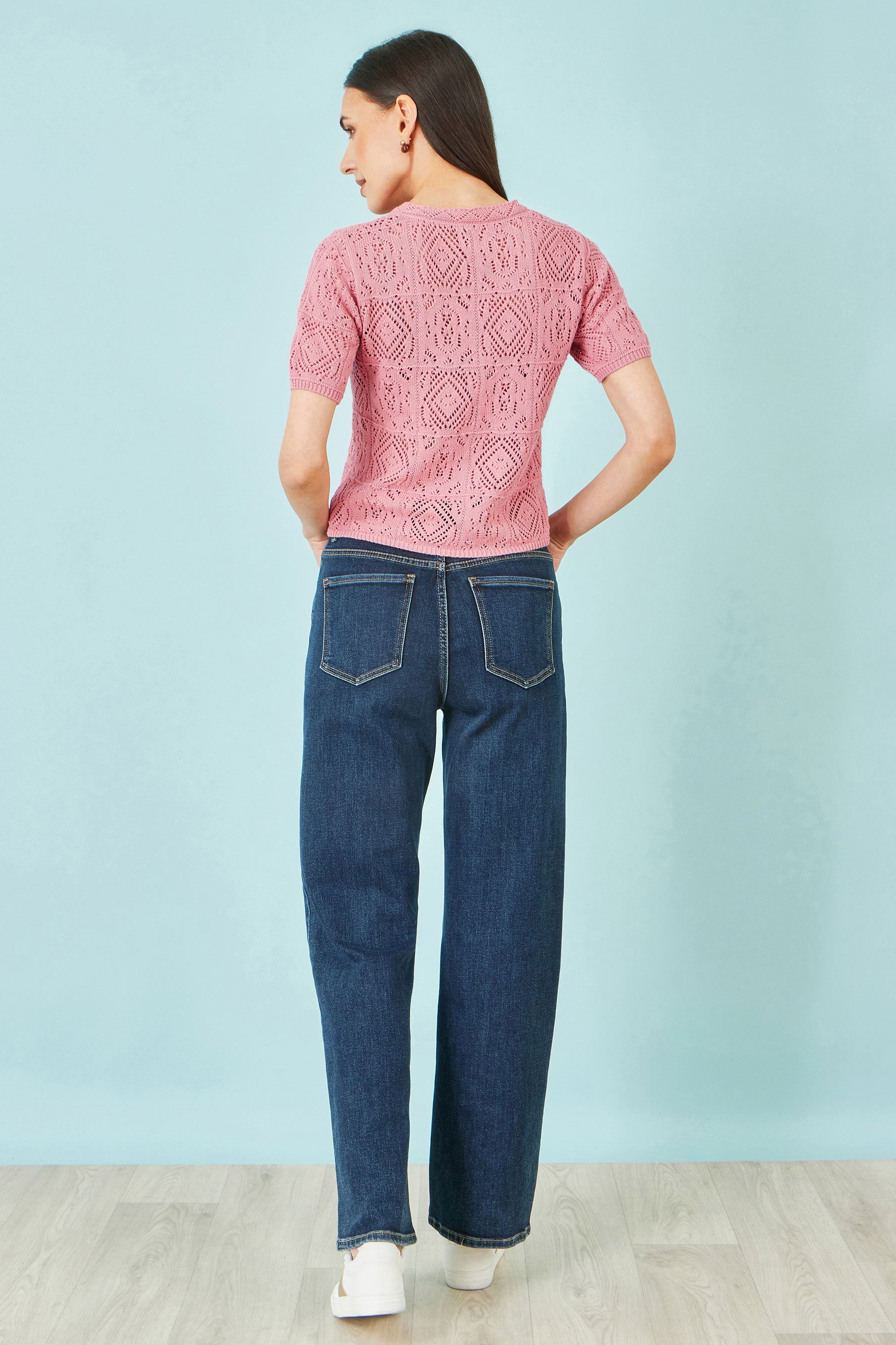 Yumi Pink Cotton Crochet Knitted Top