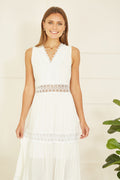 Yumi White Lace Trim Cotton Midi Sun Dress