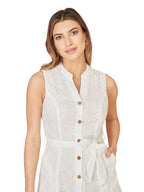 Yumi White Flower Broderie Anglaise Cotton Shirt Dress