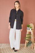 Yumi Black Cotton Broderie Anglaise Relaxed Shirt