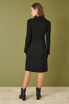 Yumi Black Rib Knit Midi Shirt Dress With Snaffle Belt
