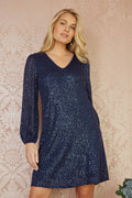 Yumi Navy Sequin Tunic With Balloon Sleeves