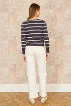 Yumi Navy Striped Sparkle Knitted Cardigan