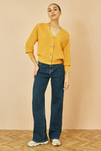 Yumi Mustard Relaxed Fit Cardigan With Stitch Detail