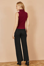Yumi Burgundy Knitted Roll Neck Sleeveless Jumper