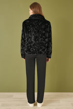 Yumi Black Luxe Textured Faux Fur Jacket With Pockets
