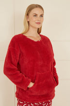 Yumi Red Pyjamas With Fleece Top And Dachshund Print Trousers