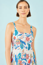 Yumi Blue Boho Block Print Tiered Maxi Dress