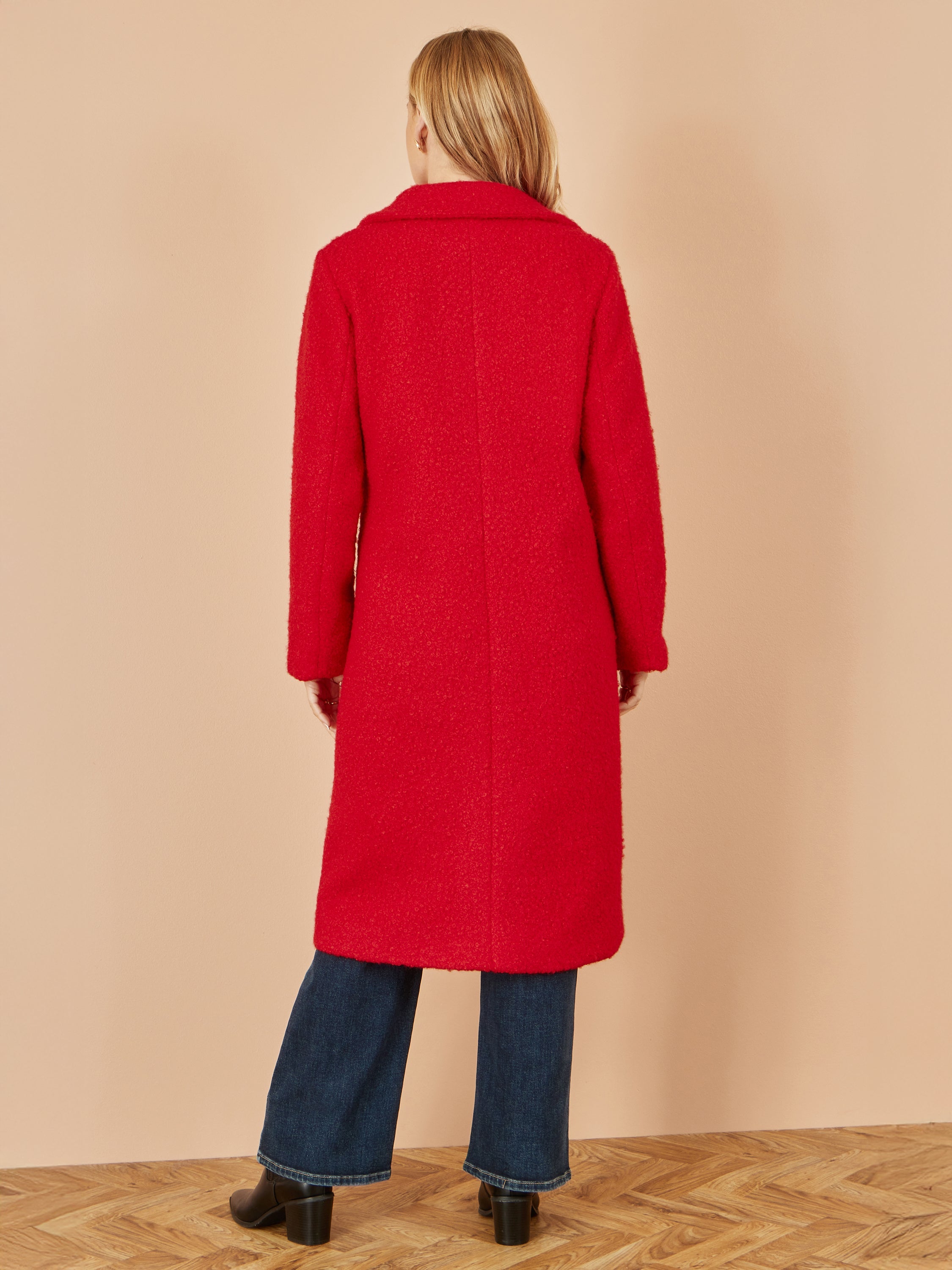 Yumi Red Boucle Long Line Coat