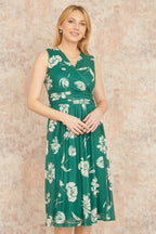 Yumi Green Floral Print Stretch Mesh Dress With Pockets