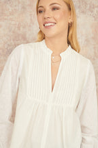 Yumi White Pleated Cotton Bib Shirt