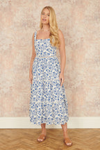 Yumi Blue Floral Broderie Anglaise Midi Sun Dress