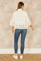 Yumi White Linen Relaxed Shirt With Scallop Trims