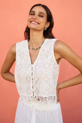 Yumi White Crochet Lace Tie Waistcoat