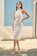 Yumi Ivory Lace Halter Neck Dress