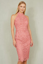 Yumi Pink Lace Halter Neck Dress