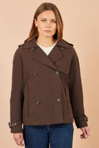 Yumi Brown Cropped Trench Coat With Check Lining