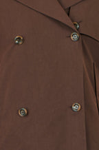 Yumi Brown Cropped Trench Coat With Check Lining