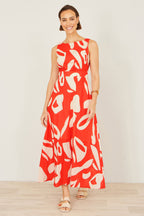 Yumi Orange Abstract Maxi Dress With Tie Back