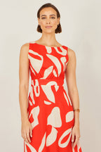 Yumi Orange Abstract Maxi Dress With Tie Back
