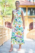 Yumi Multicolour Abstract Flower Maxi Dress With Tie Back