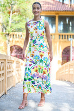 Yumi Multicolour Abstract Flower Maxi Dress With Tie Back