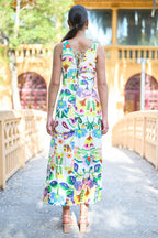 Yumi Multicolour Abstract Flower Maxi Dress With Tie Back