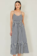 Yumi Navy Stripe Midi Sun Dress