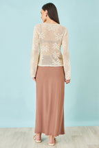 Yumi Beige Flower Crochet Button Up Cardigan