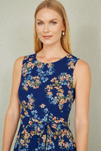 Yumi Navy Floral Skater Sleeveless Dress