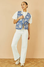 Yumi Blue Floral Reversible Cotton Quilted Waistcoat